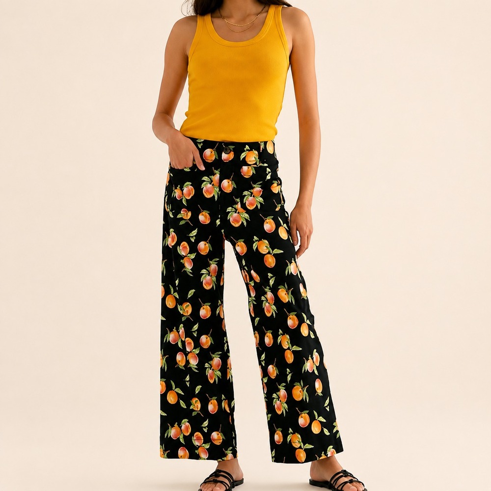Maeve x Anthropologie Colette Crop Ankle Wide-Leg Pants Black Peach Print 33 - Picture 14 of 15